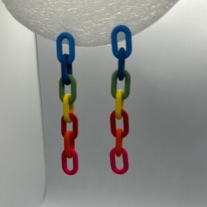 Handmade Rainbow Chain Earrings - Funky Colorful Statement Jewelry